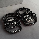 Tibetan Dzi Bracelet Ruyi Nine Eyes Charm Agates Stone Strand Bracelet