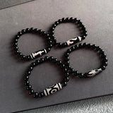 Tibetan Dzi Bracelet Ruyi Nine Eyes Charm Agates Stone Strand Bracelet