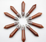 Tiger Eye Rose Quartz Crystal Stone Pillar Charms Pendants 15pcs 8x38mm