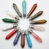 Tiger Eye Rose Quartz Crystal Stone Pillar Charms Pendants 15pcs 8x38mm
