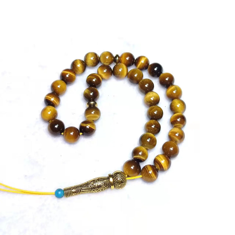 Tiger`s Eye Stone 8mm Islamic Rosary Muslim Tasbih Handheld Counter