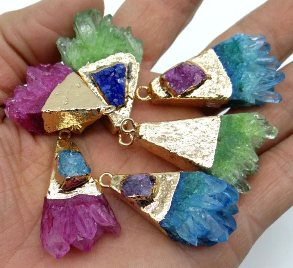 Titanium Quartz Crystal Pendant for Jewelry Making 6PCS