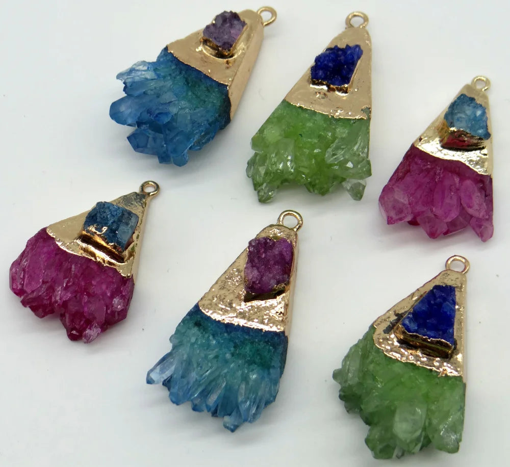 Titanium Quartz Crystal Pendant for Jewelry Making 6PCS