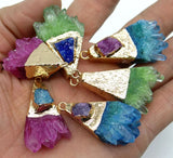 Titanium Quartz Crystal Pendant for Jewelry Making 6PCS