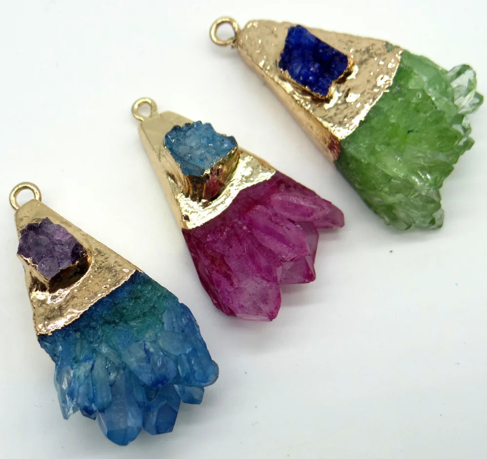 Titanium Quartz Crystal Pendant for Jewelry Making 6PCS
