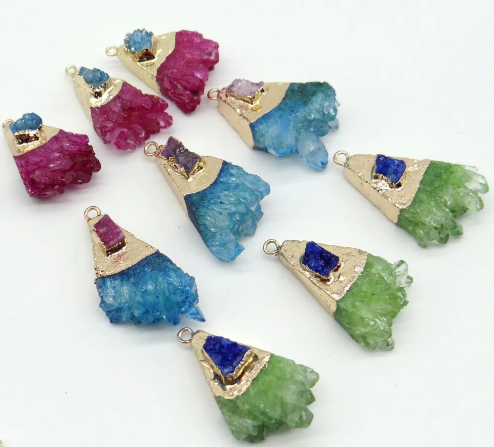 Titanium Quartz Crystal Pendant for Jewelry Making 6PCS