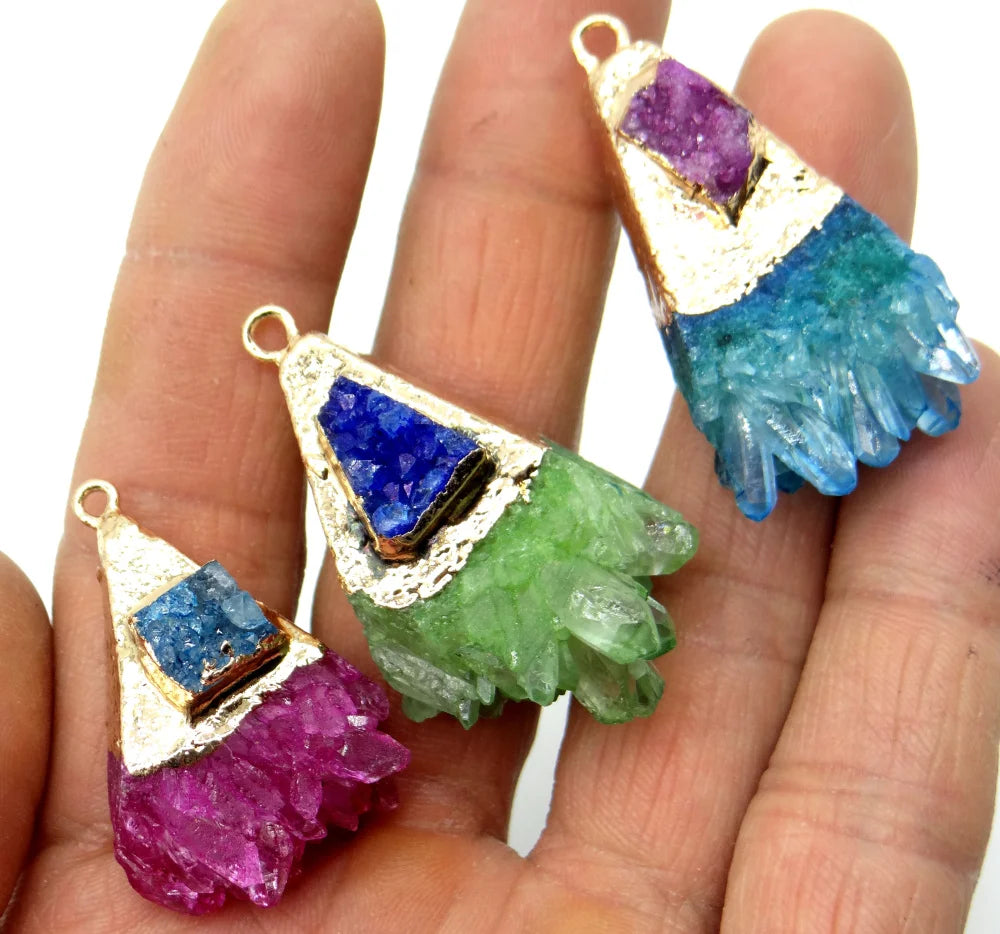 Titanium Quartz Crystal Pendant for Jewelry Making 6PCS
