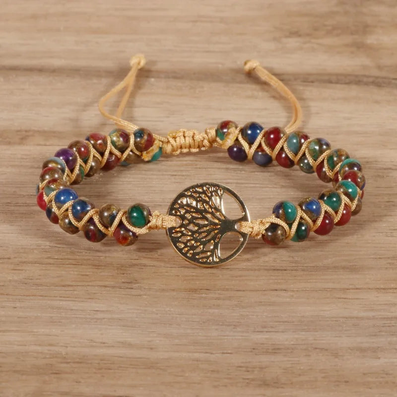 Tree Of Life Charm Bracelet Natural Stone Beads Braided Yoga Jewelry
