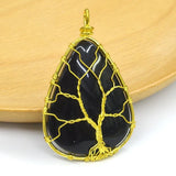 Natural Stone Tree Of Life Oval Water Drop Pendant Necklace