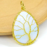 Natural Stone Tree Of Life Oval Water Drop Pendant Necklace