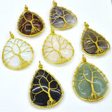 Natural Stone Tree Of Life Oval Water Drop Pendant Necklace