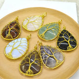 Natural Stone Tree Of Life Oval Water Drop Pendant Necklace