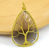 Natural Stone Tree Of Life Oval Water Drop Pendant Necklace