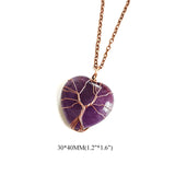 Tree of Life Pendant Necklace - Natural Stone, Copper Wire Heart