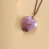 Tree of Life Pendant Necklace - Natural Stone, Copper Wire Heart
