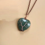 Tree of Life Pendant Necklace - Natural Stone, Copper Wire Heart