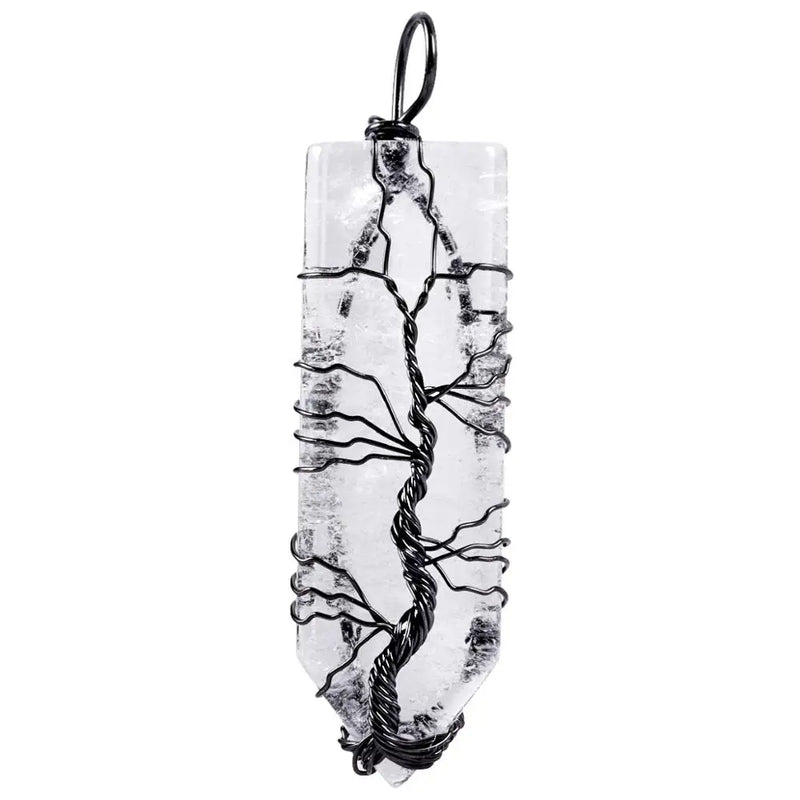 Stone Tree of Life Wire Wrapped Sword Pendant Necklace