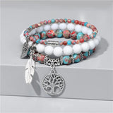 Natural Stone Tree of life Charm Bracelet Agates Quartz Beaded Bracelet