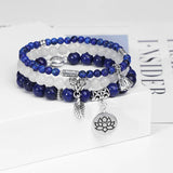 Natural Stone Tree of life Charm Bracelet Agates Quartz Beaded Bracelet