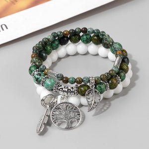 Natural Stone Tree of life Charm Bracelet Agates Quartz Beaded Bracelet