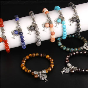 Natural Stone Tree of Life Pendant Agates Beads Charm Bracelet