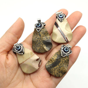 Green Pine Stone Triangle Pendant with Rhinestone Eye
