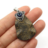 Green Pine Stone Triangle Pendant with Rhinestone Eye