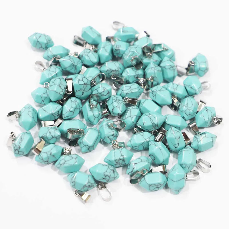 30Pcs Turquoise Hexagonal Pillar Pendant Charms DIY Jewelry Making