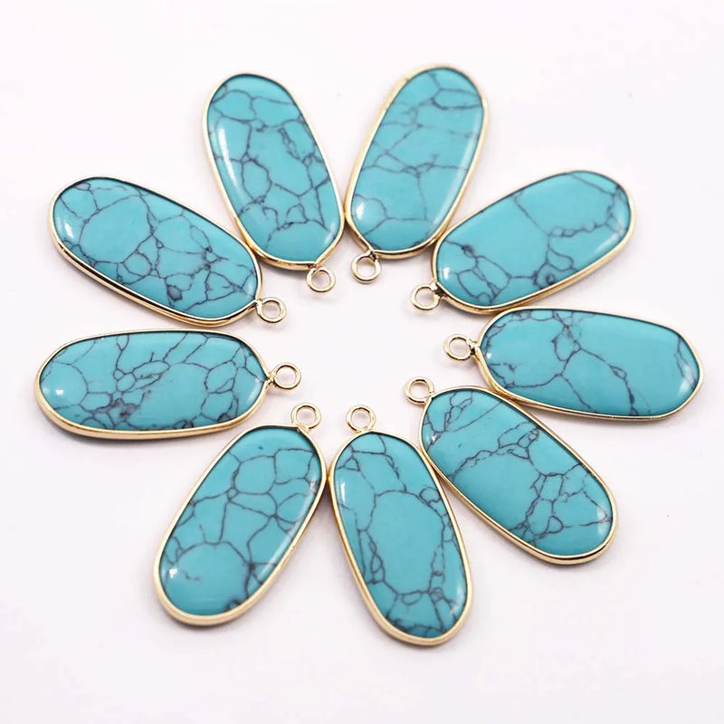 Turquoise Multicolor Ellipse Gilt Edge Necklace Pendants 8Pcs