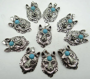 Natural Stone Wolf head Pendant for diy necklace 5pcs