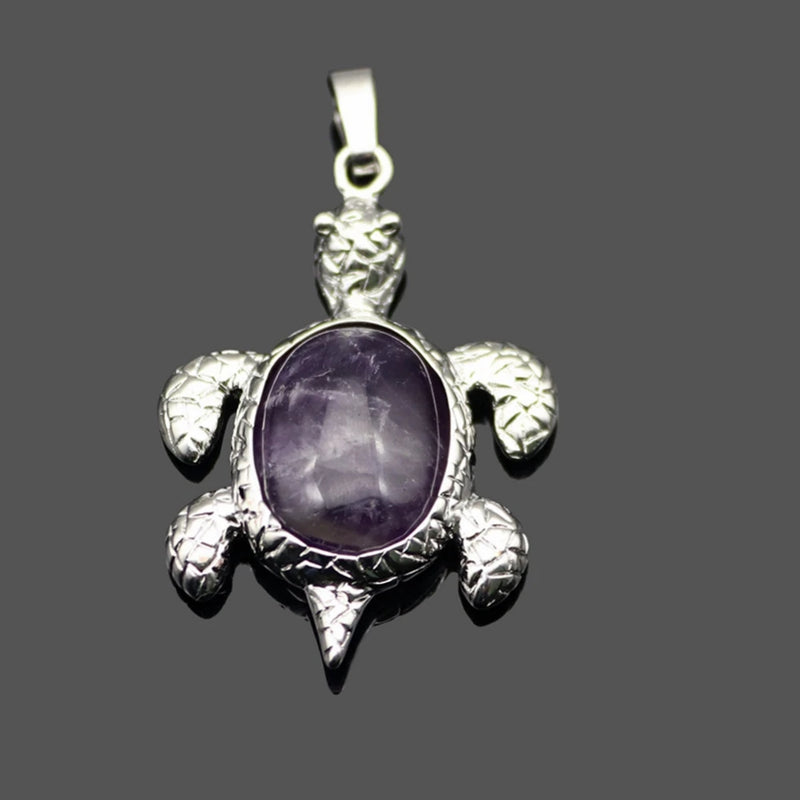 Natural Stone Turtle Shape Pendant Necklace Tortoise Reiki Charm Crystal