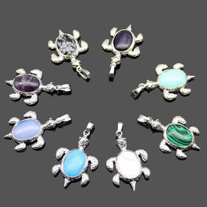 Natural Stone Turtle Shape Pendant Necklace Tortoise Reiki Charm Crystal