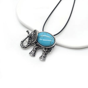 Vintage Elephant Pendant Agate Turquoise Crystal Necklace Charm