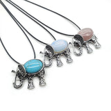 Vintage Elephant Pendant Agate Turquoise Crystal Necklace Charm