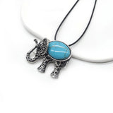 Vintage Elephant Pendant Agate Turquoise Crystal Necklace Charm