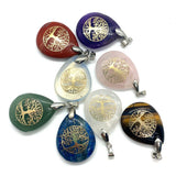 Natural Stone Water Drop Pendant Tiger Eye Copper Tree of Life Charm