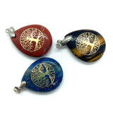 Natural Stone Water Drop Pendant Tiger Eye Copper Tree of Life Charm