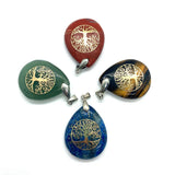 Natural Stone Water Drop Pendant Tiger Eye Copper Tree of Life Charm