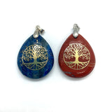 Natural Stone Water Drop Pendant Tiger Eye Copper Tree of Life Charm