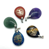 Natural Stone Water Drop Pendant Tiger Eye Copper Tree of Life Charm