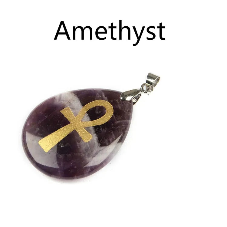 Natural Stone Water Drop Pendant Religious Rune Pendant Life Talisman