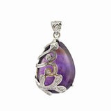 Natural Stone Water-drop Shape Cane Vine Flower Women Pendant Necklace
