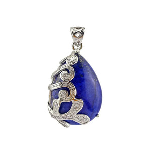 Natural Stone Water-drop Shape Cane Vine Flower Women Pendant Necklace