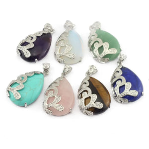 Natural Stone Water-drop Shape Cane Vine Flower Women Pendant Necklace