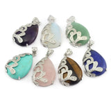 Natural Stone Water-drop Shape Cane Vine Flower Women Pendant Necklace