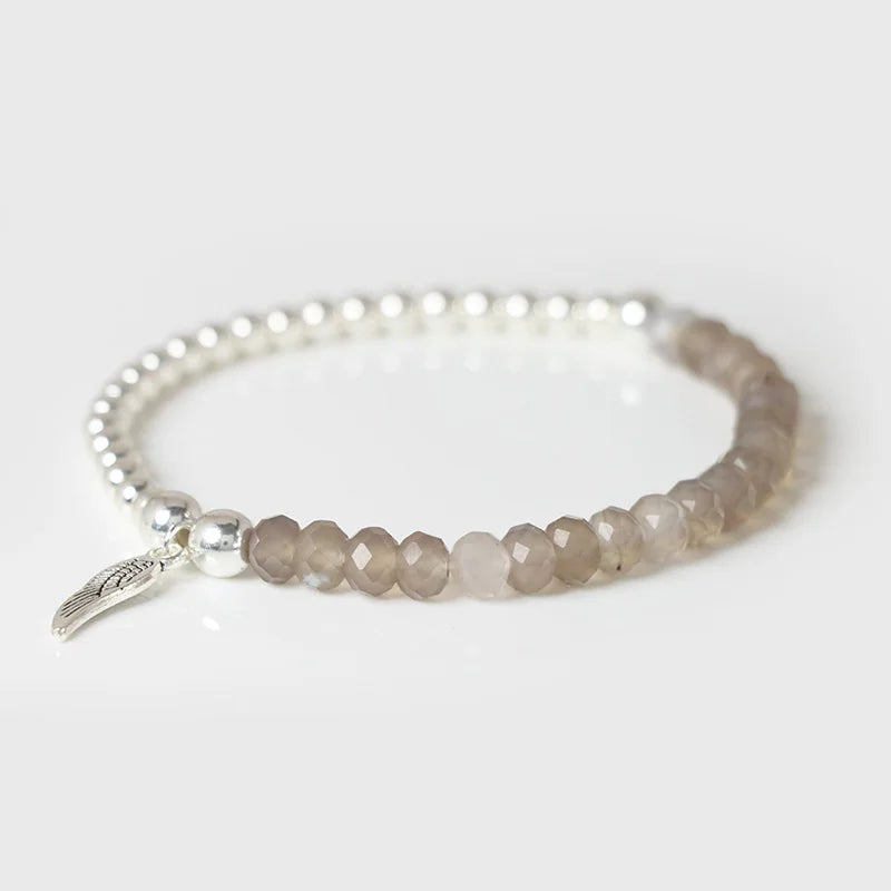 Labradorite Silver Beads Bracelet Natural Stone Wheel Beaded Stretch Charm