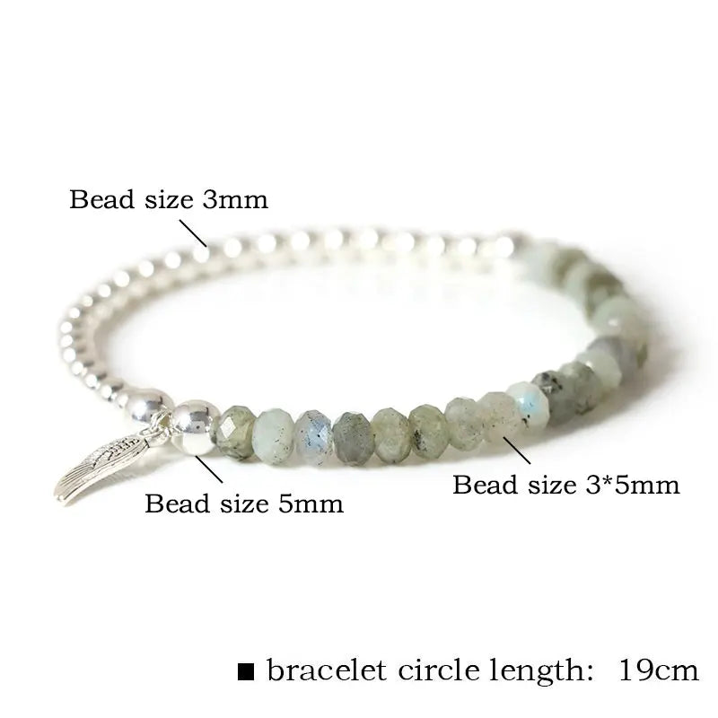 Labradorite Silver Beads Bracelet Natural Stone Wheel Beaded Stretch Charm
