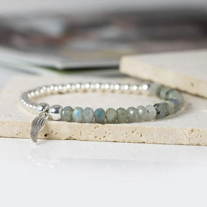 Labradorite Silver Beads Bracelet Natural Stone Wheel Beaded Stretch Charm