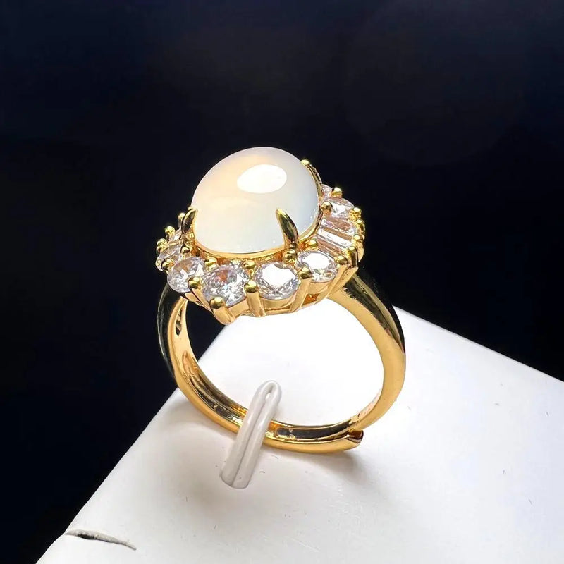 Natural Stone Agate Finger Ring Charm Rings Adjustable