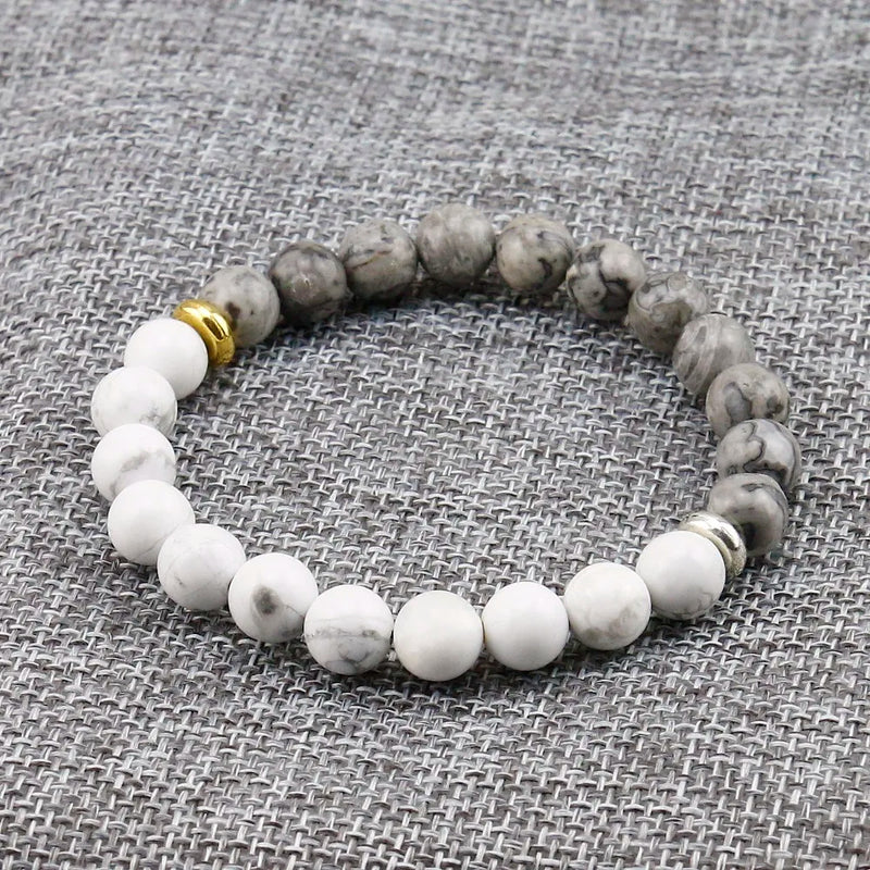 Howlite Marble & Grey Stone Bead Bracelet for Men